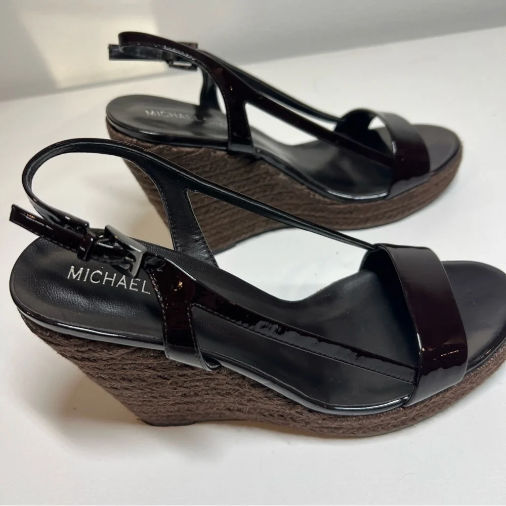 Michael Shannon Women’s Wedge Heels 6.5 Patent Leather Dark Brown